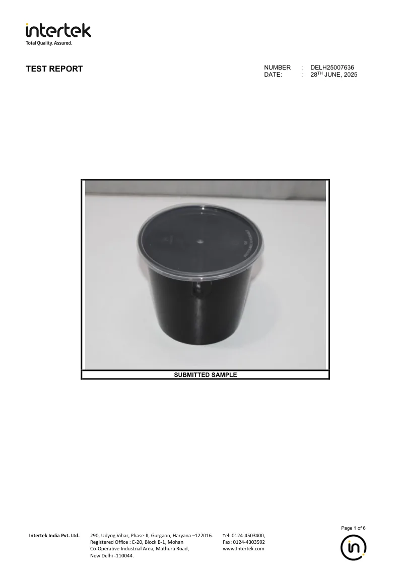 Intertek PP food-contact test report preview