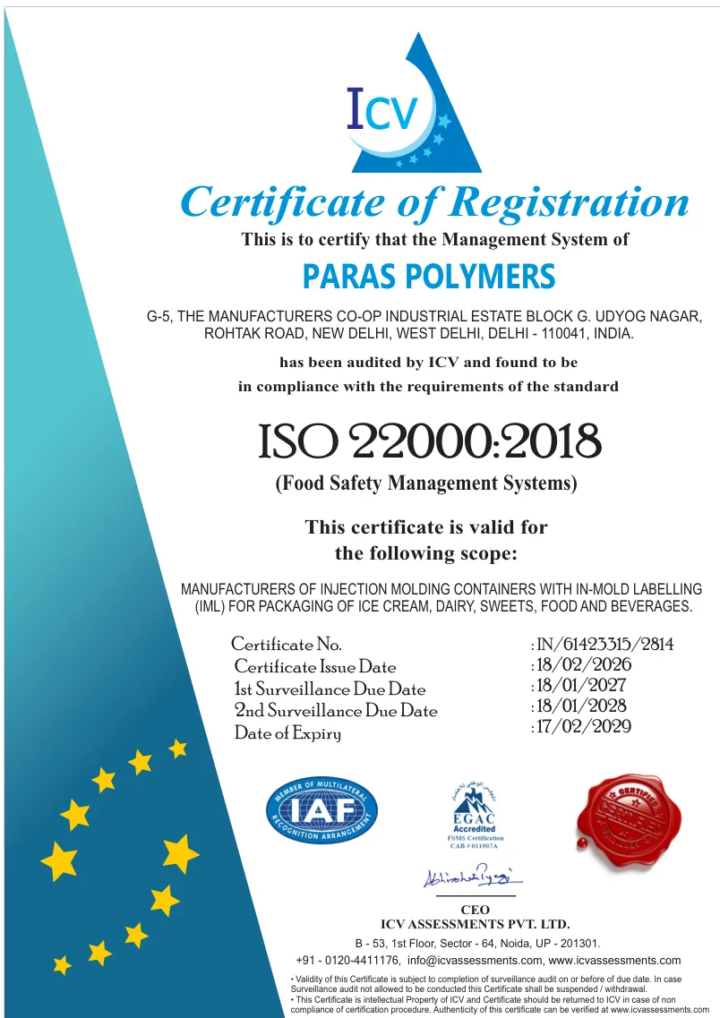 ISO 22000 certificate for the G5 facility