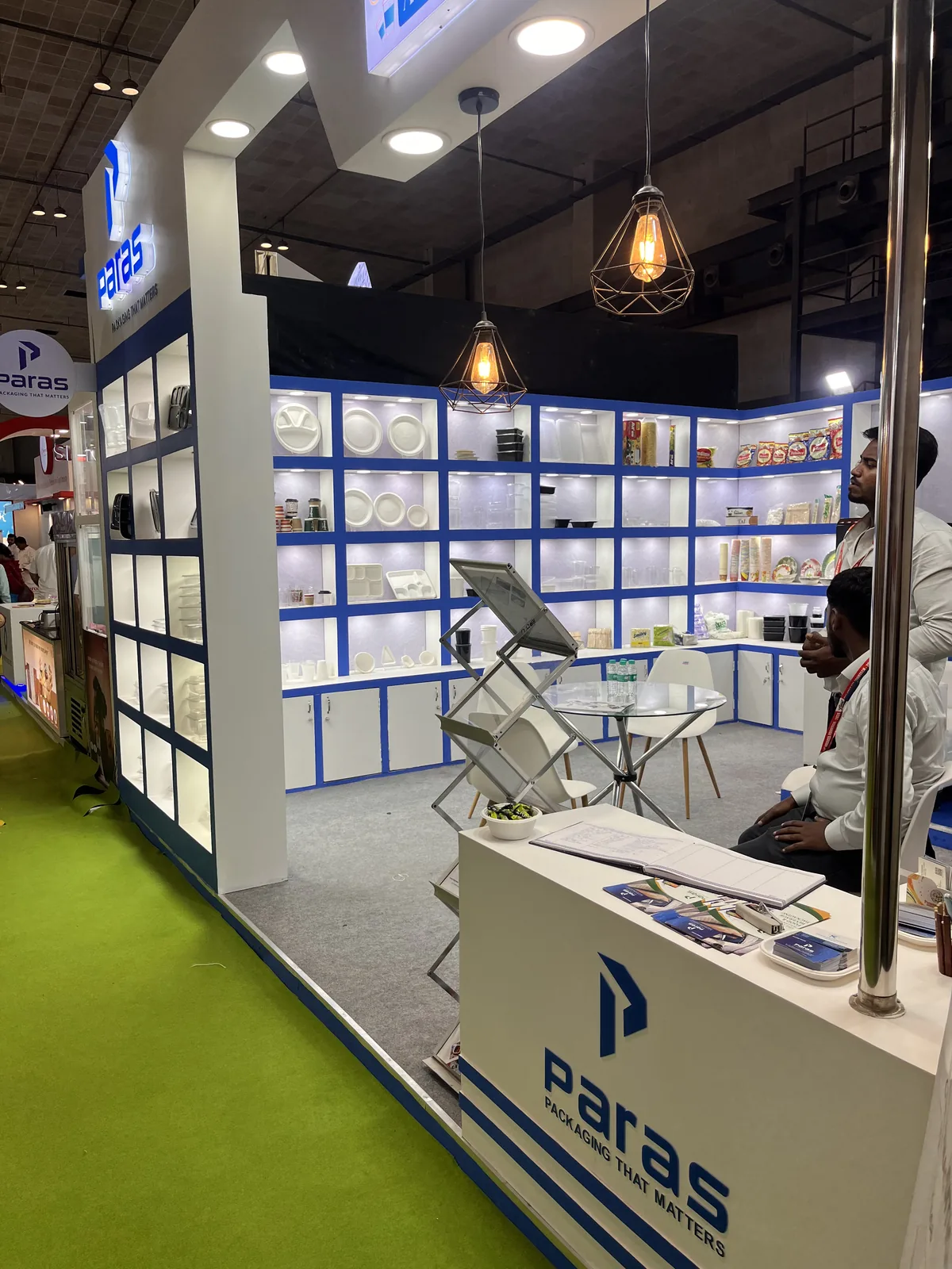 Packaging displays inside the Paras booth at FoodTech Kolkata