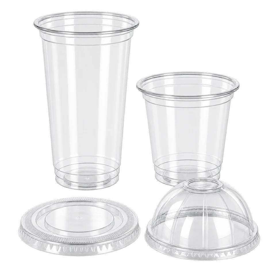 Paras clear PET cups and glasses
