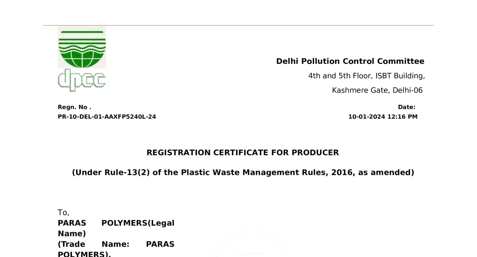 Paras compliance document