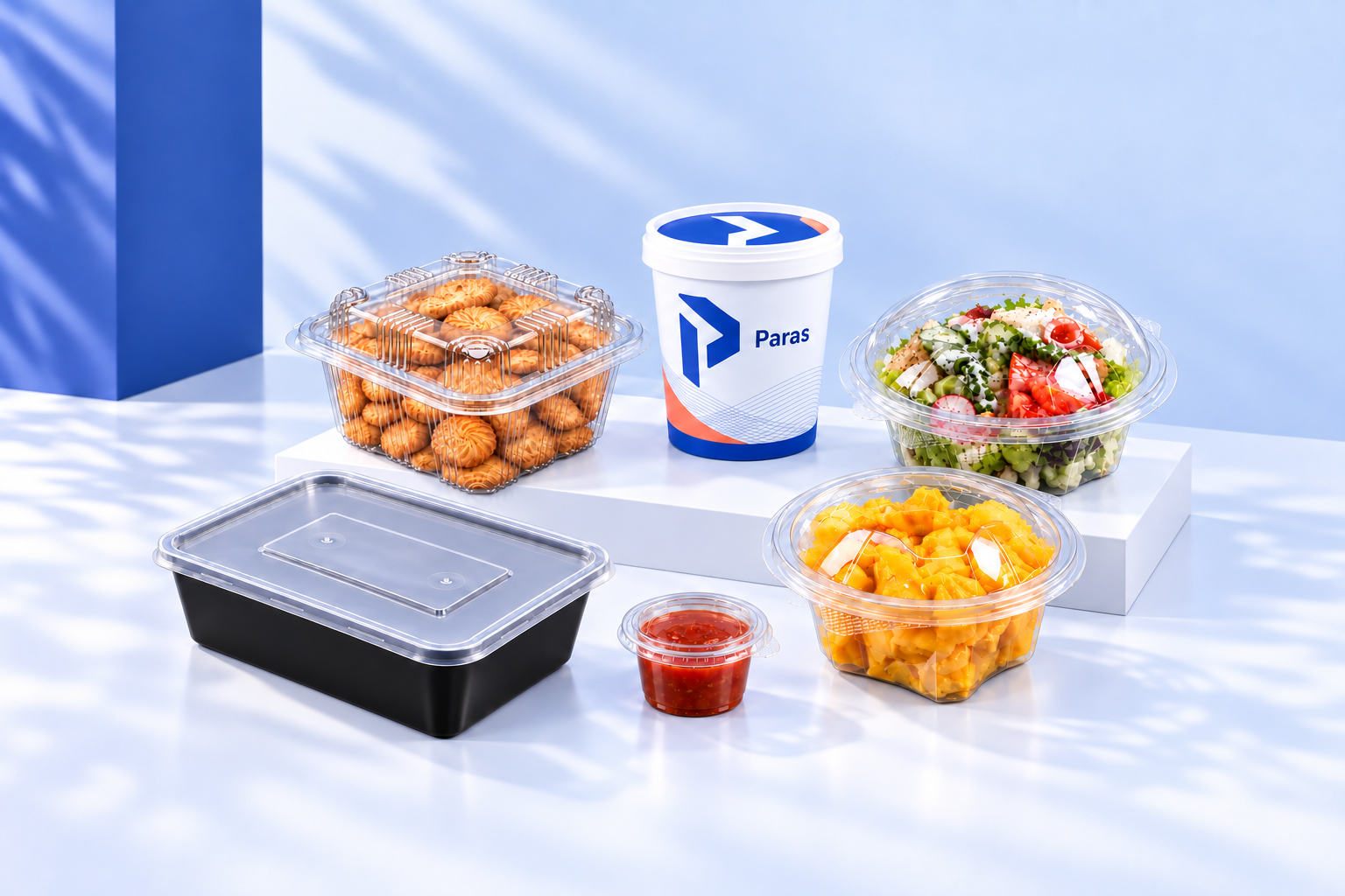 IML kap, unlu mamul kutusu, salata kaseleri, sos kabı ve PP gıda kabından oluşan Paras koleksiyonu