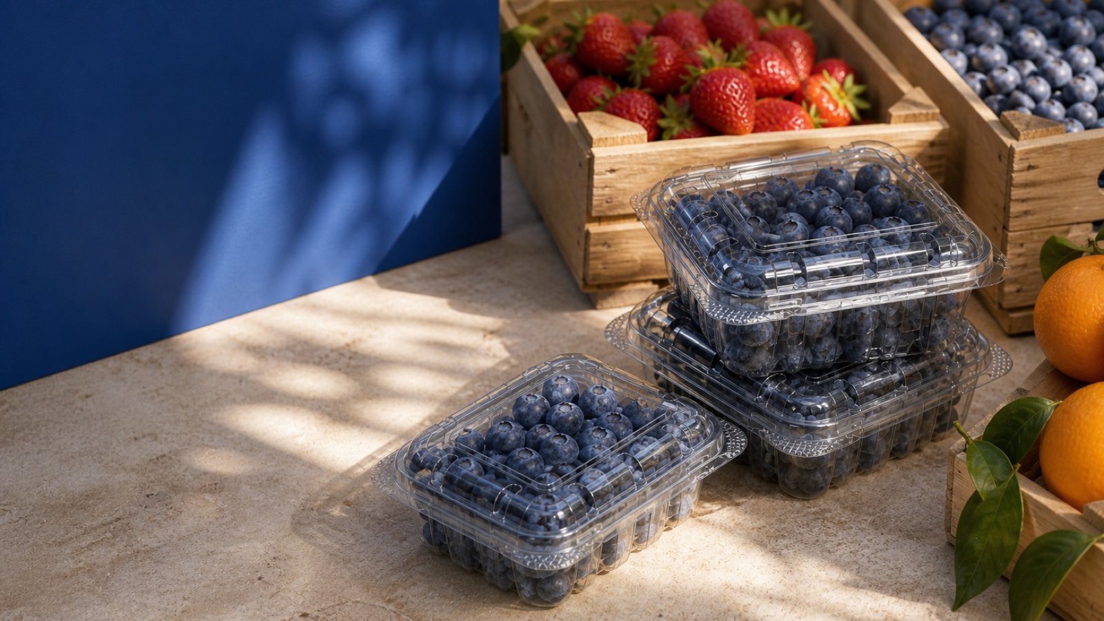 Blueberries packed in clear Paras punnets