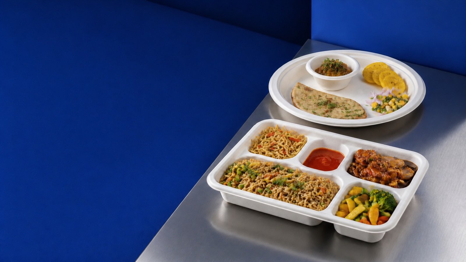 Paras bagasse food service packaging with prepared food