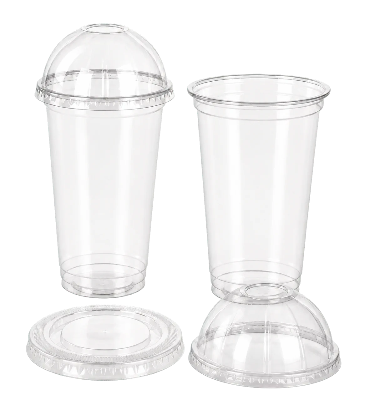 Clear PET cups and matching lids