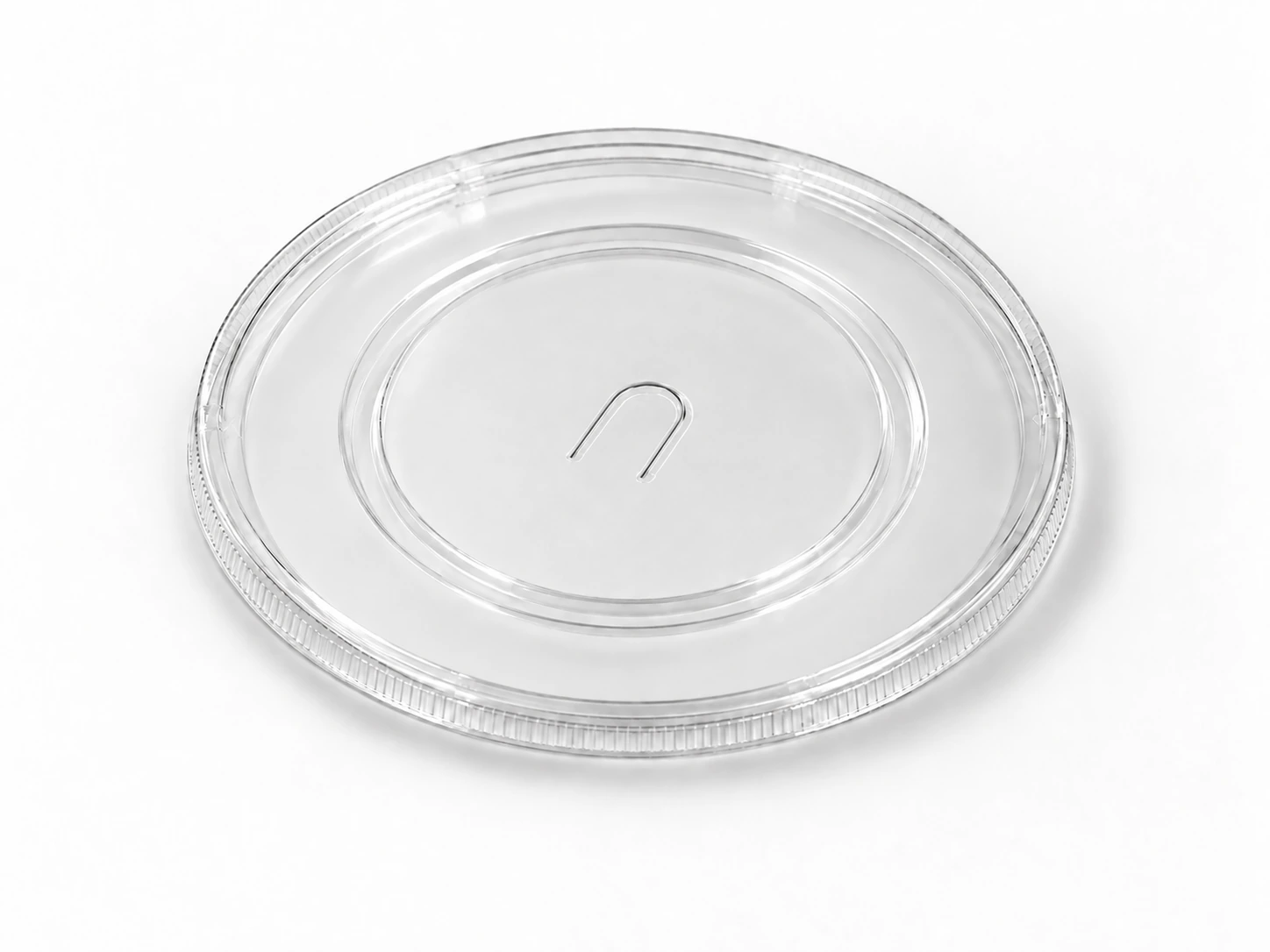 Illustrative three-quarter view of 80 DIA Flat Lid Strawcut - Ushape